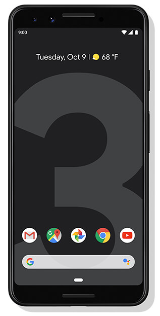 Google Pixel 3 front facing in black