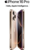 iPhone 16 Pro in Desert Titanium.  Hello, Apple Intelligence.